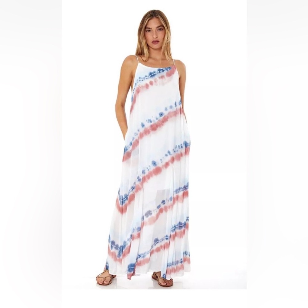 Young Fabulous & Broke White Maxi Dress with Blue and Rust Tie-Dye
